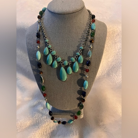Napier Vintage Statement Turquoise Bib Boho Necklace - Picture 4 of 4